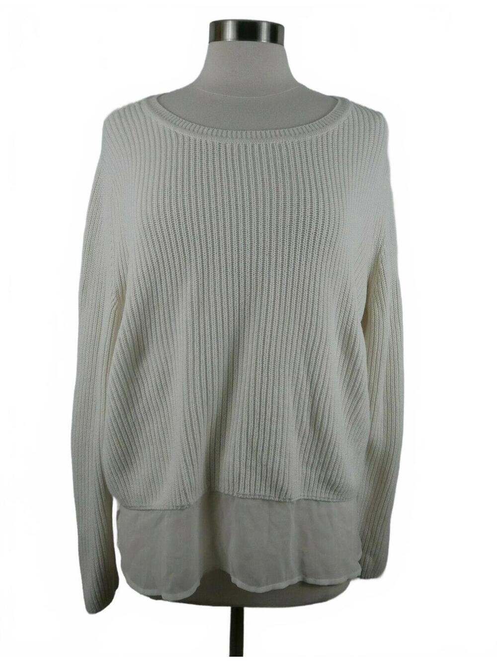 Banana Republic Womens Ribbed Scoop Neck White Sweater Sheer Trim XL - Picture 1 of 9
